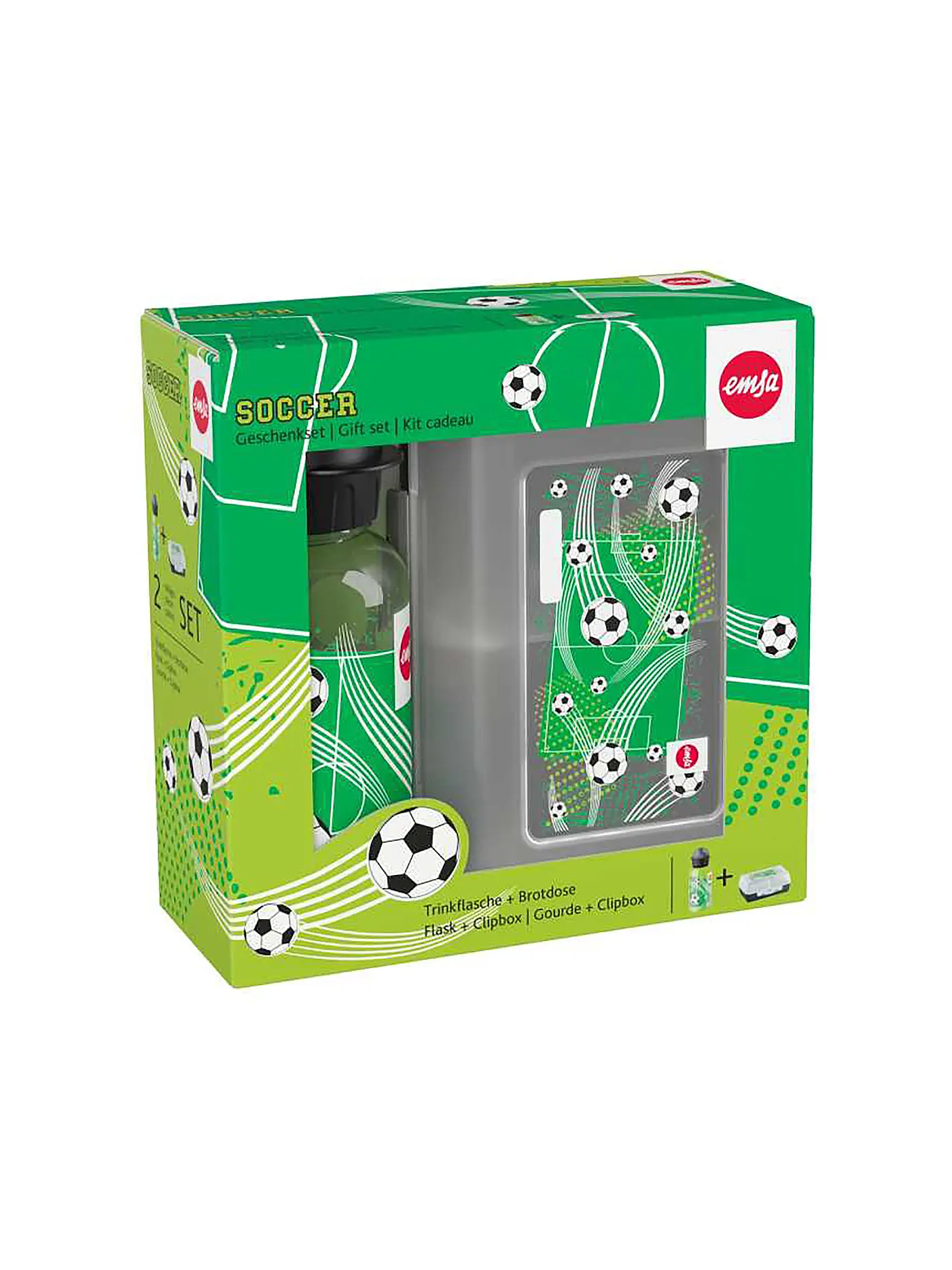 EMSA | Geschenkset 2tlg. Lunchbox und Trinkflasche SOCCER Schwarz | 